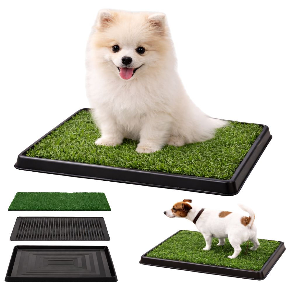 Puppy Training Potty Pad with Artificial Grass 3 Layers 50x40cm, Black-Green