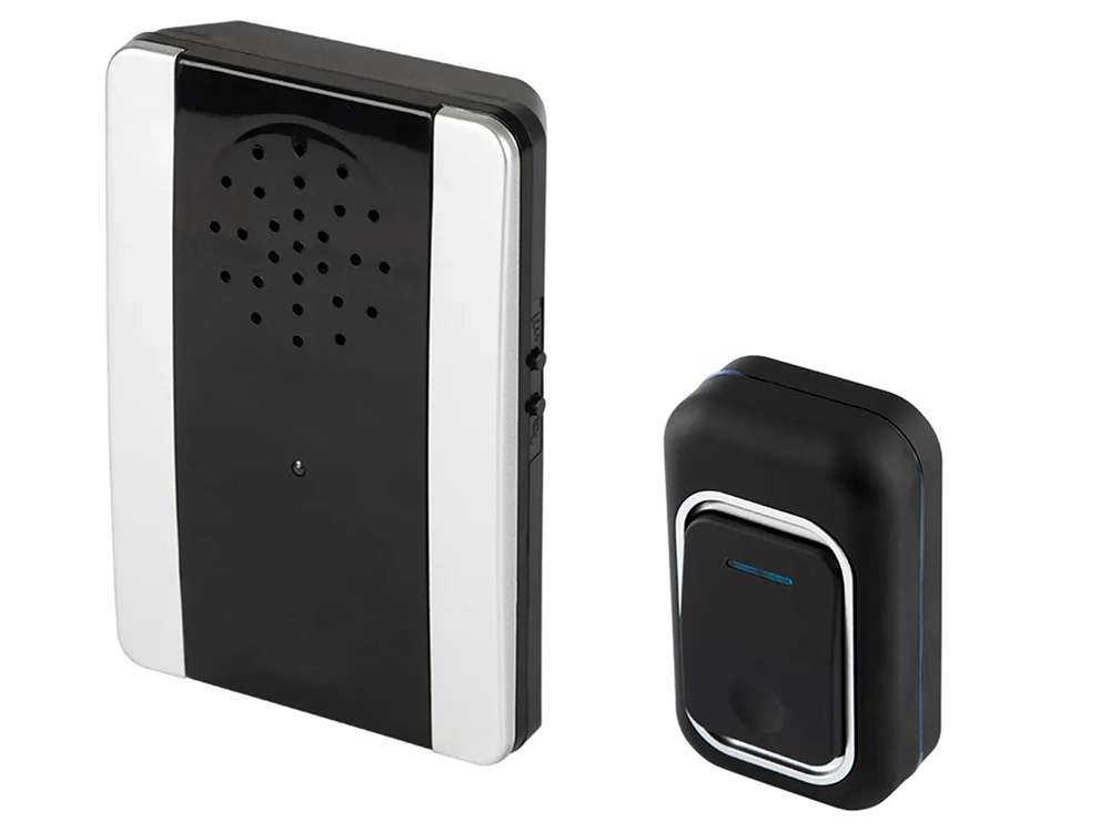 Wireless Doorbell with 2 Push Buttons, 300m Range, Waterproof, Black