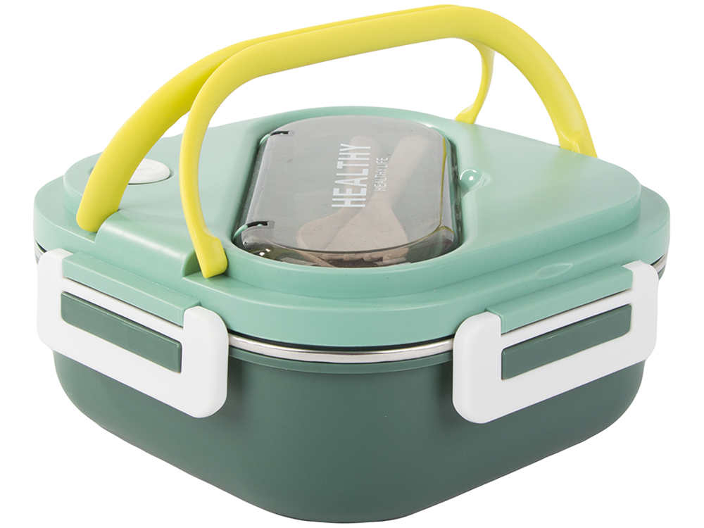Lunch Box with Compartments and Cutlery, Green, 1000ml