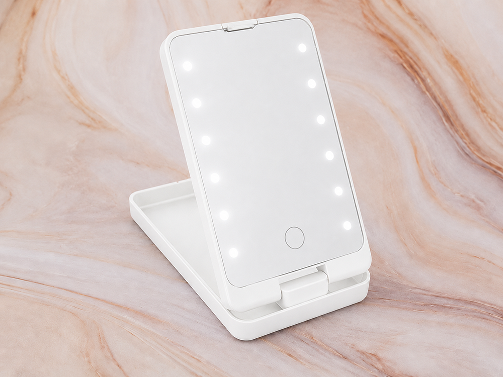 Folding Cosmetic Mirror with LED Backlight, White