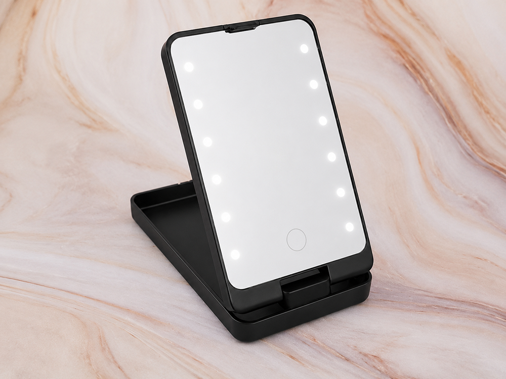 Folding Cosmetic Mirror with LED Backlight, Black