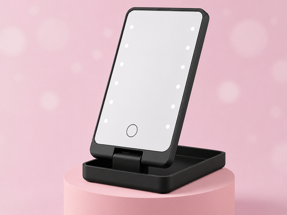 Folding Cosmetic Mirror with LED Backlight, Black