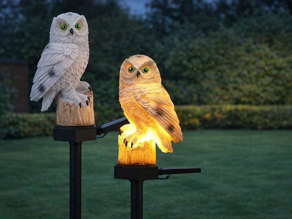 LED solārā dārza lampa Pūce, spraužama, 43 cm