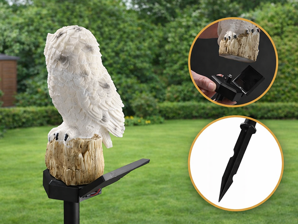 LED solārā dārza lampa Pūce, spraužama, 43 cm