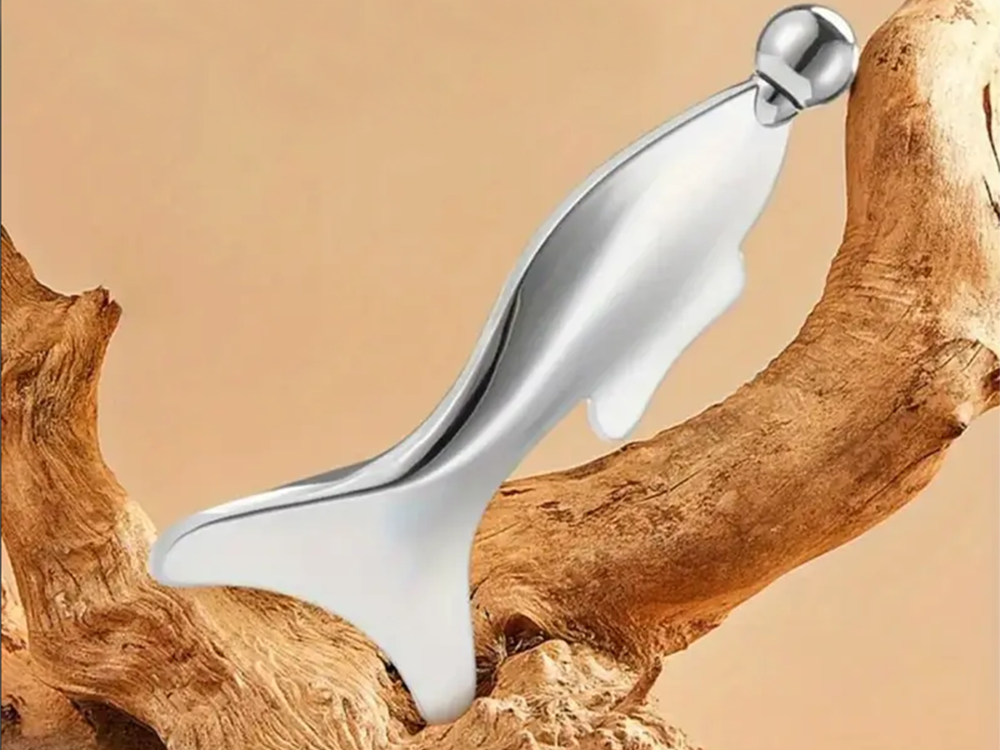 Stainless Steel Gua Sha Massage Tool with Roller, Silver