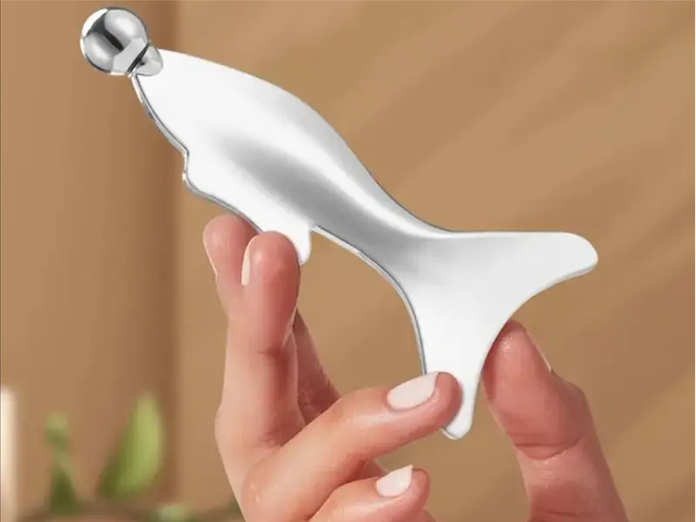Stainless Steel Gua Sha Massage Tool with Roller, Silver