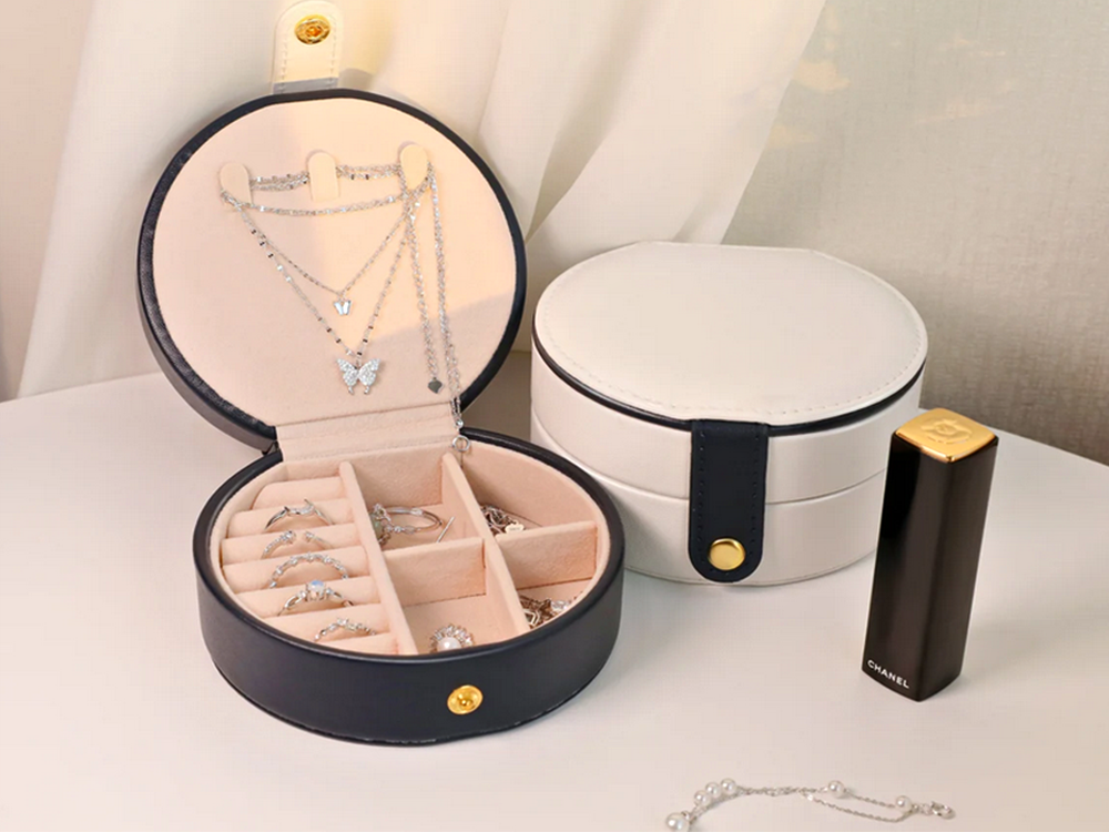 Round Jewelry Box Organizer with Mirror, 11 cm