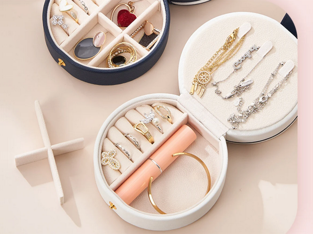 Round Jewelry Box Organizer with Mirror, 11 cm