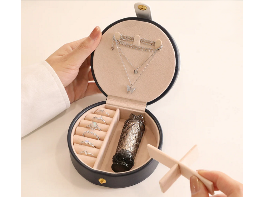 Round Jewelry Box Organizer with Mirror, 11 cm