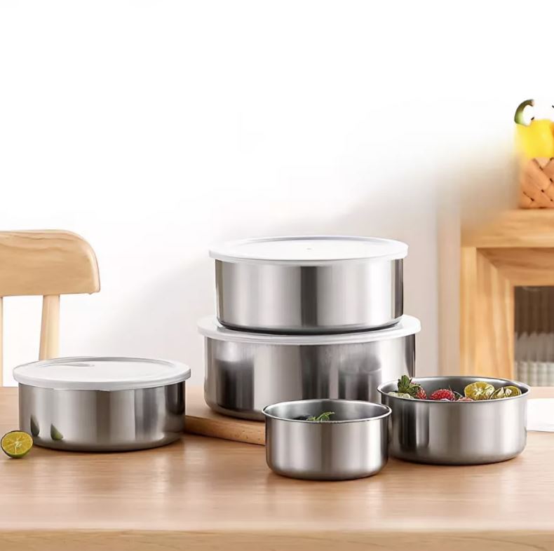 Kitchen Bowl Set with Lids, 5 Pieces, Stainless Steel