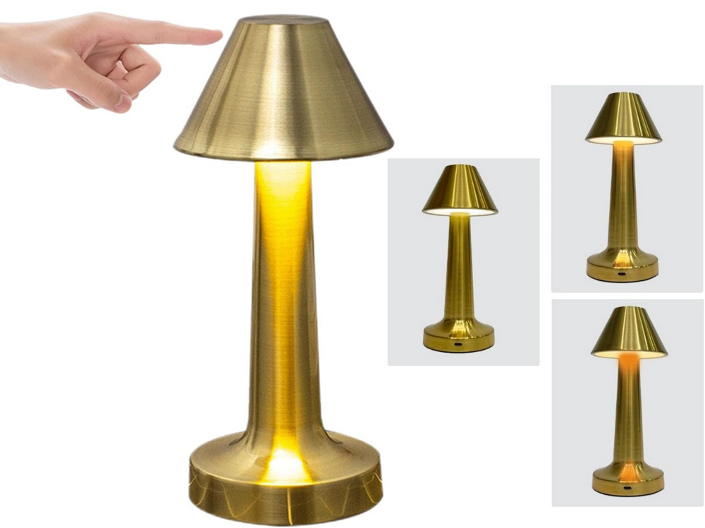 Bezvadu LED galda lampa, skārienvadība, 3 gaismas toņi, zelta