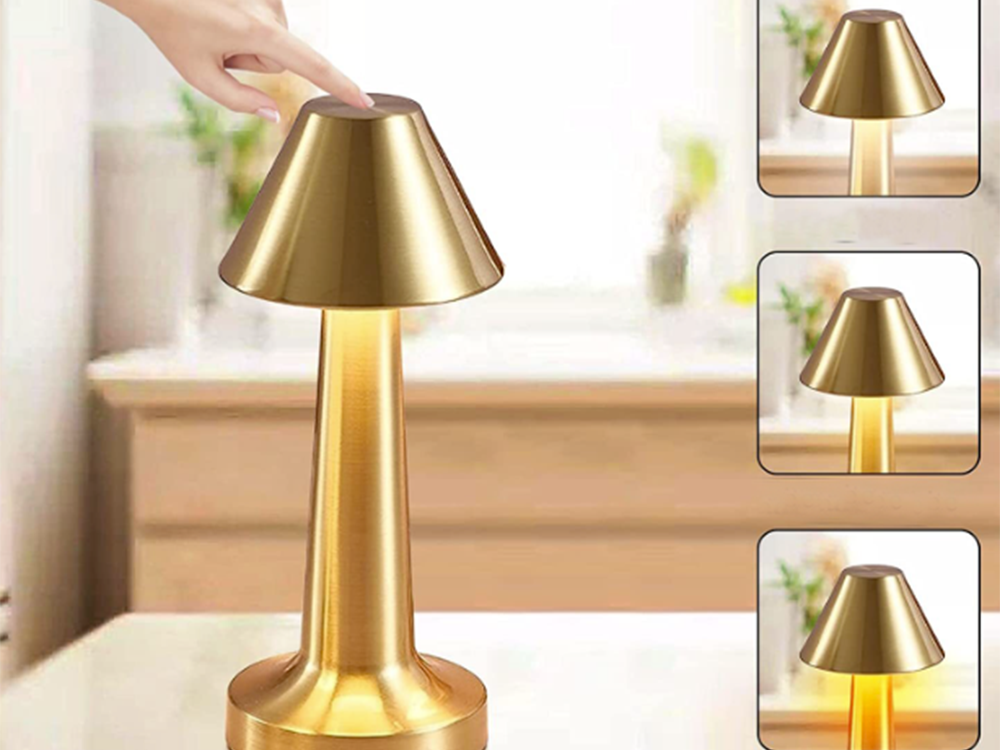 Bezvadu LED galda lampa, skārienvadība, 3 gaismas toņi, zelta