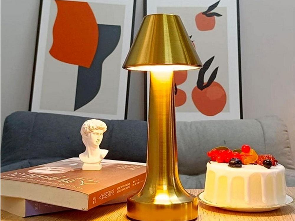 Bezvadu LED galda lampa, skārienvadība, 3 gaismas toņi, zelta