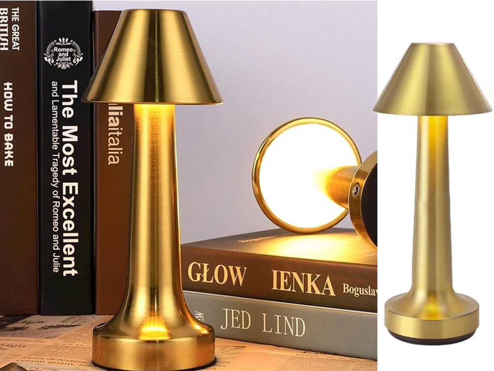 Bezvadu LED galda lampa, skārienvadība, 3 gaismas toņi, zelta