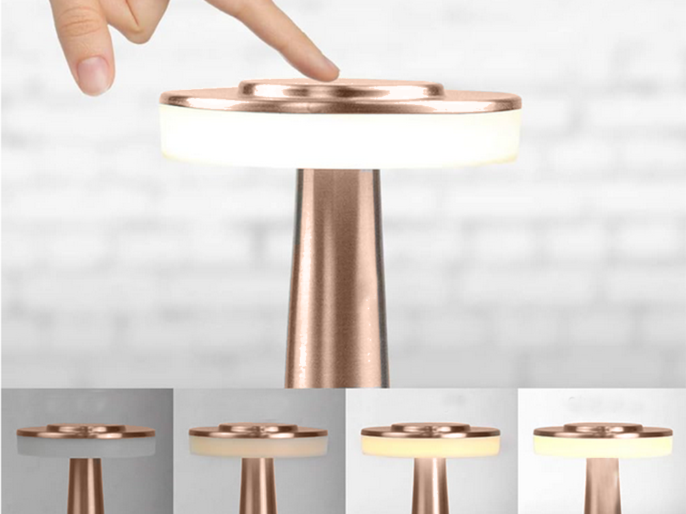 Wireless Touch Table Lamp, 3 Light Shades, Copper