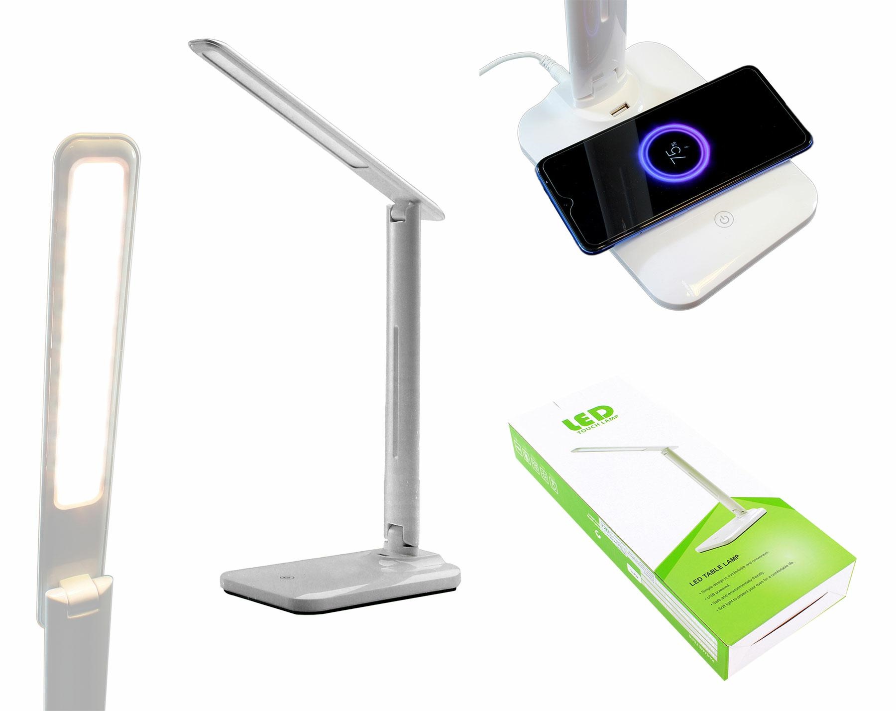 Salokāmā Regulējama LED Galda Lampa ar QI Bezvadu Uzlādi, Balts | Desk LED Lamp with Wireless Charger Qi