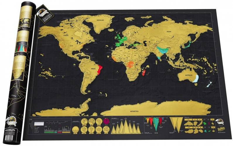 Nokasāmā Ceļotāja Pasaules Karte Plakāts Skrāpējama 82 x 59 cm | Scratch off World Map Poster Traveler Gift