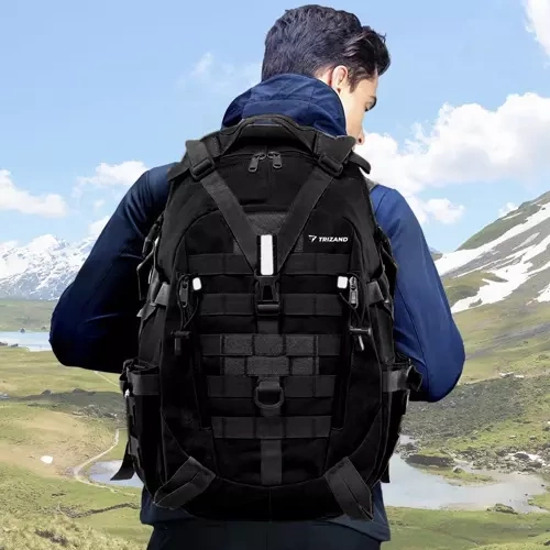 Trizand 00020534 Military Style Hiking Backpack, 25L, Black