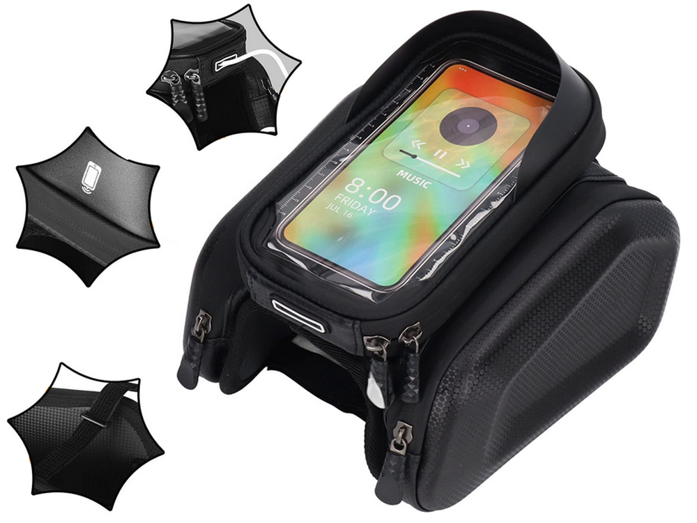 Waterproof Bike Frame Bag with Phone Case up to 7\", Black