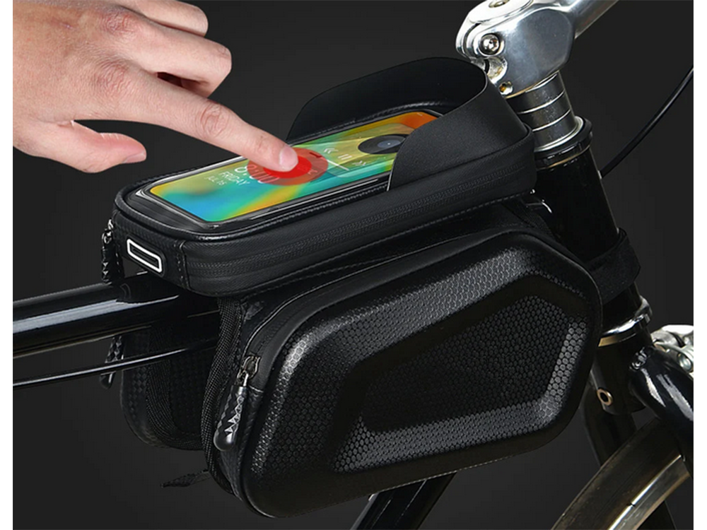 Waterproof Bike Frame Bag with Phone Case up to 7\", Black