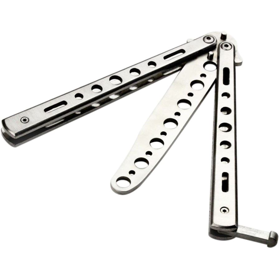 Butterfly Stainless Steel Training Balisong Practice Tool Tactical Folding Knife, Silver