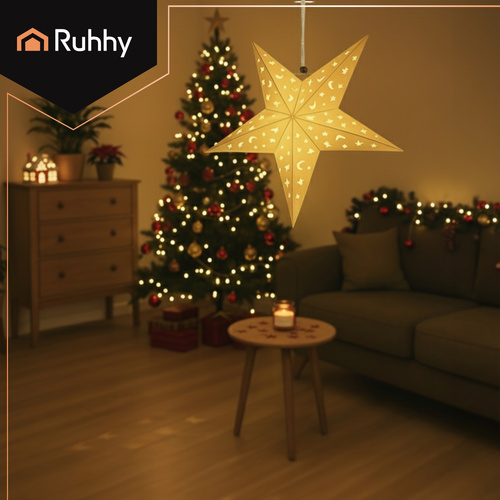 3D LED Christmas Star Decoration Ruhhy 20076, 55 cm, White