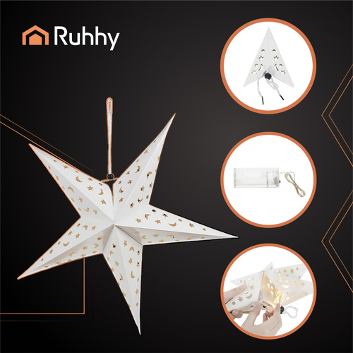 3D LED Christmas Star Decoration Ruhhy 20076, 55 cm, White