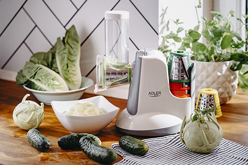 Adler AD 4815 Elektriskā Dārzeņu Griezēja Rīves Smalcinātājs + 5 piederumi | Electric Vegetable Cutter Grater...