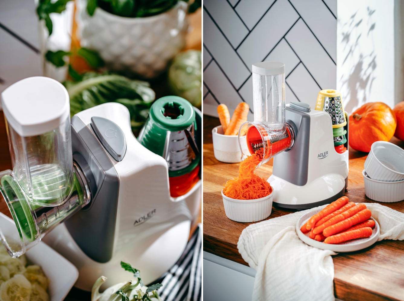 Adler AD 4815 Elektriskā Dārzeņu Griezēja Rīves Smalcinātājs + 5 piederumi | Electric Vegetable Cutter Grater...