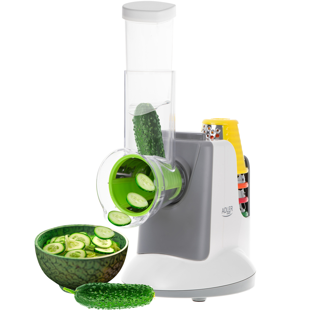 Adler AD 4815 Elektriskā Dārzeņu Griezēja Rīves Smalcinātājs + 5 piederumi | Electric Vegetable Cutter Grater...