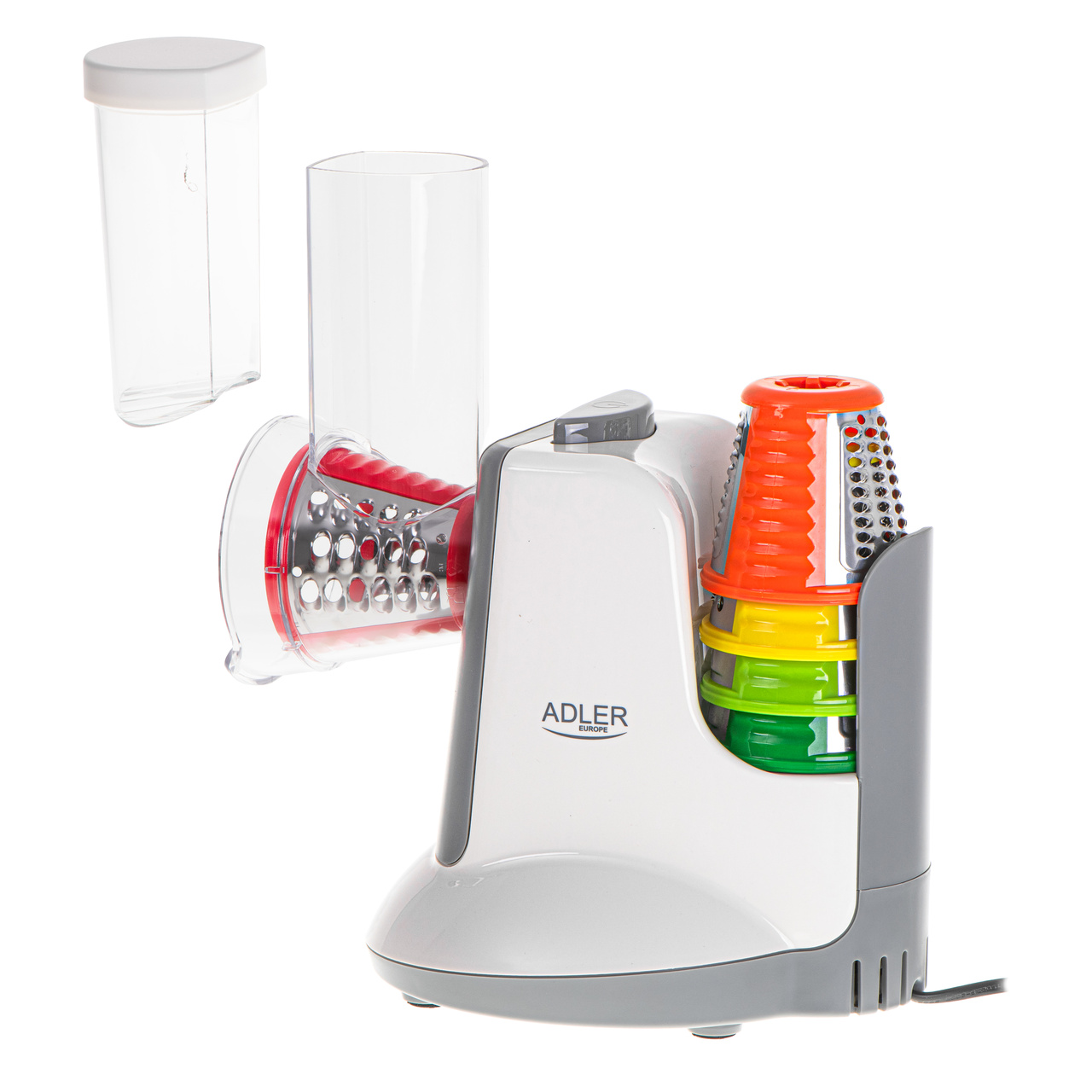 Adler AD 4815 Elektriskā Dārzeņu Griezēja Rīves Smalcinātājs + 5 piederumi | Electric Vegetable Cutter Grater...