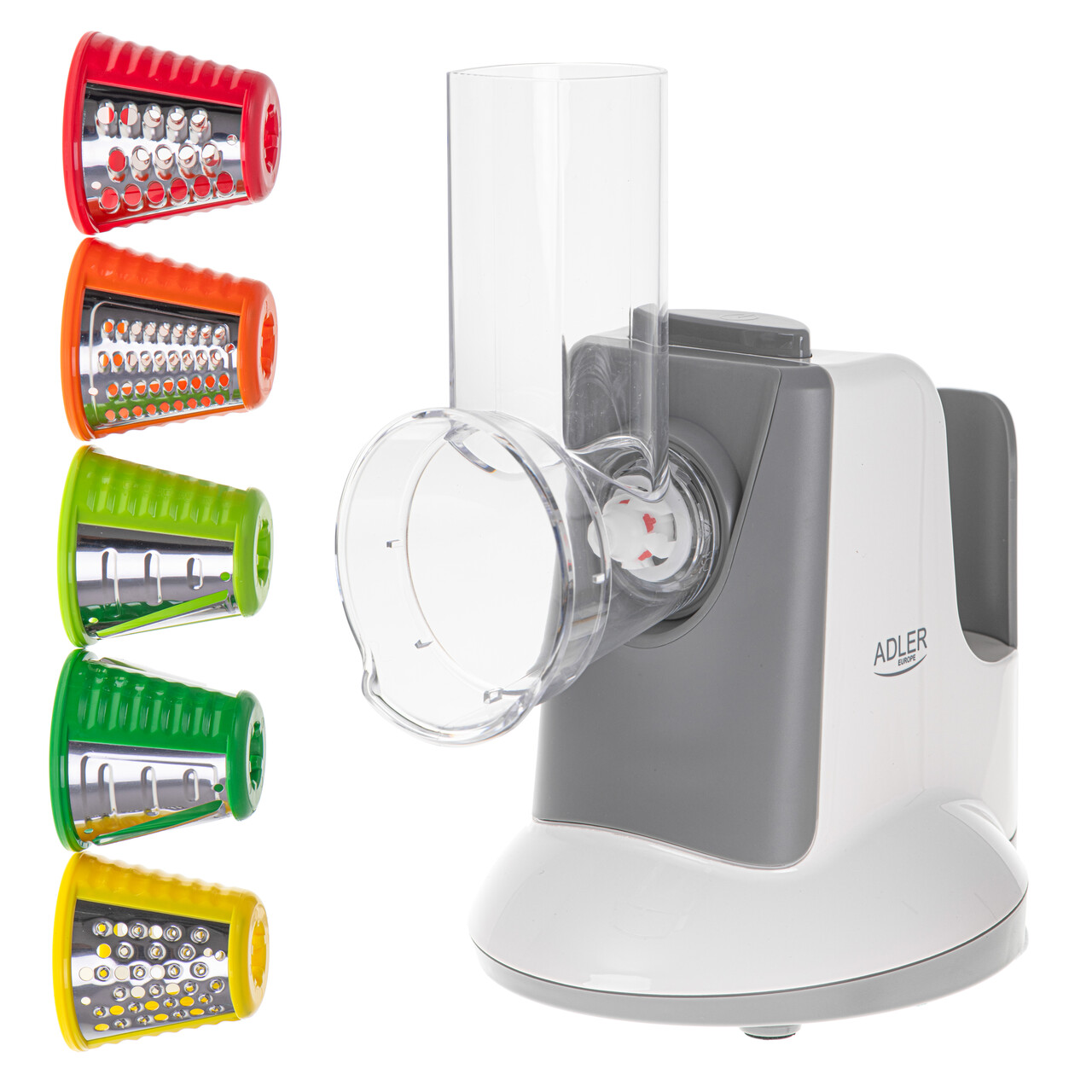 Adler AD 4815 Elektriskā Dārzeņu Griezēja Rīves Smalcinātājs + 5 piederumi | Electric Vegetable Cutter Grater...