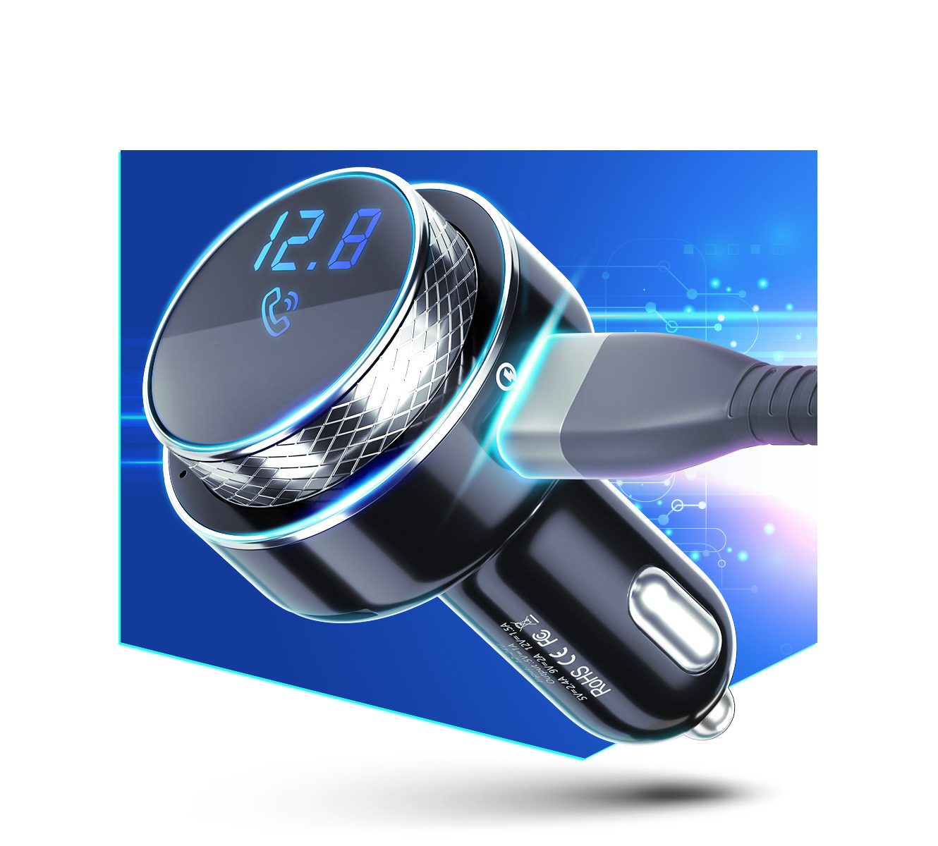3mk Hyper Car FM Transmitter with Bluetooth & 30W Charging