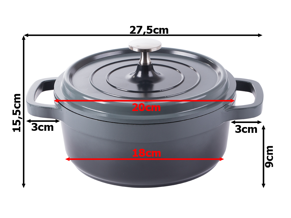 Aluminum Pot with Lid and Non-Stick Coating 2.2L, Grey