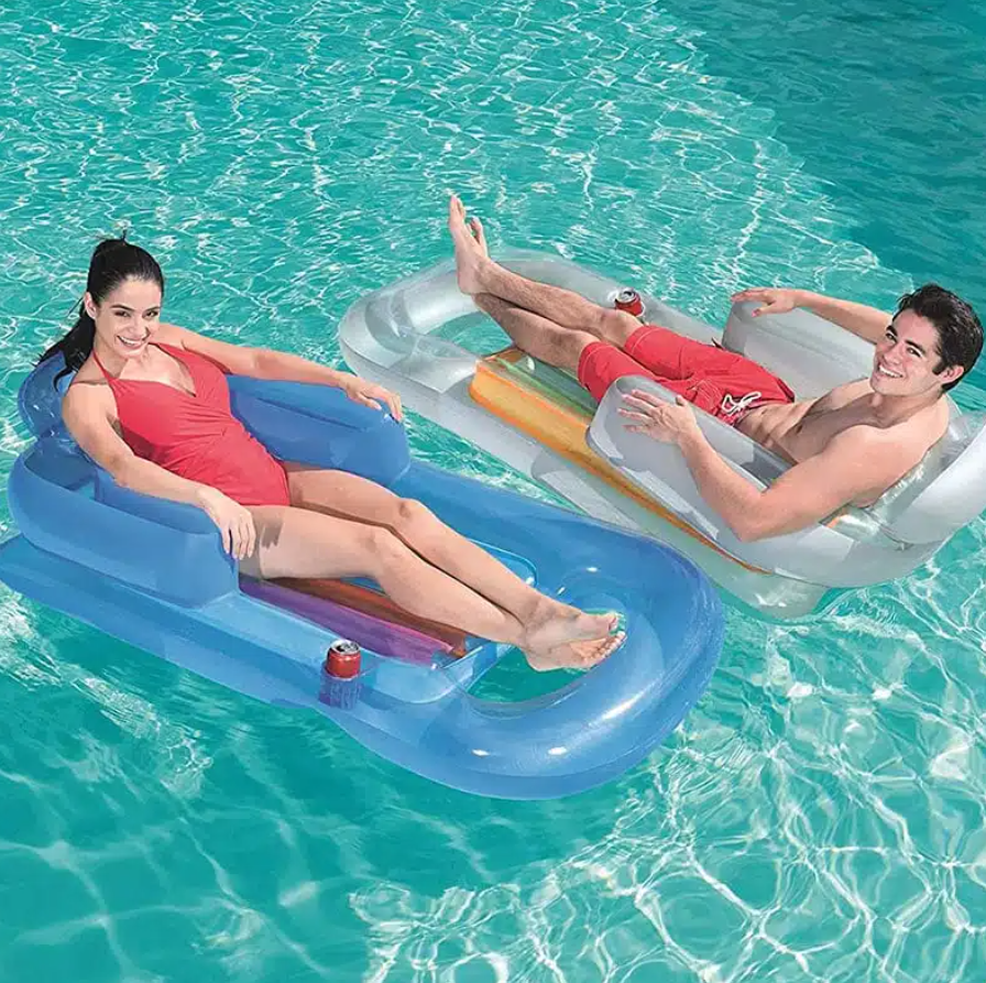 BESTWAY 43028 Piepūšams peldēšanas ūdens matracis krēsls ar dzērienu turētāju, 161x84cm l Inflatable Swimming...