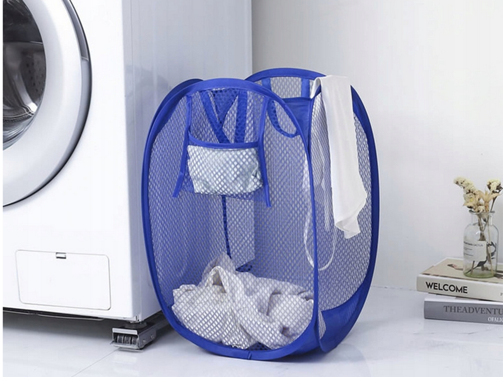 Collapsible Laundry and Toy Basket with Handles, 65L, Blue