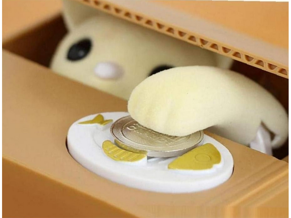 Battery Operated Piggy Bank Money Box, Cat Stealing Coins