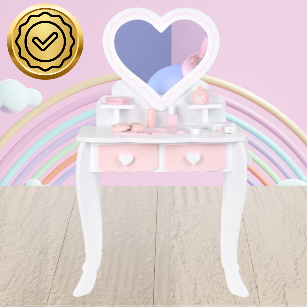 Kids Wooden Play Makeup Cosmetic Dressing Vanity Table with Accessories
