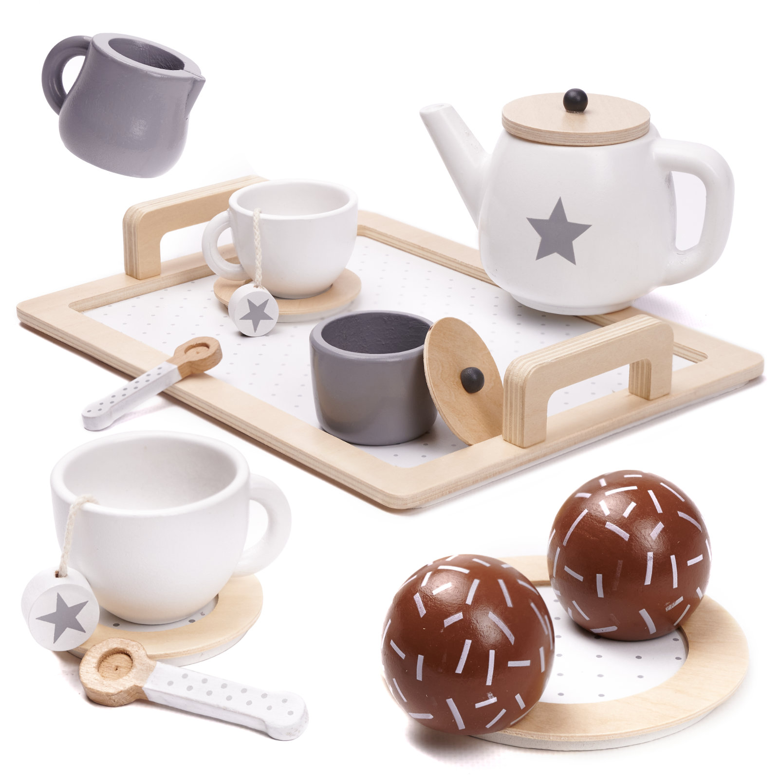 Bērnu Koka Kafijas Rotaļu Spēļu Trauku Komplekts, Tējas Servīze | Kids Toy Coffee Tea Wooden Set Kitchen Pretend...