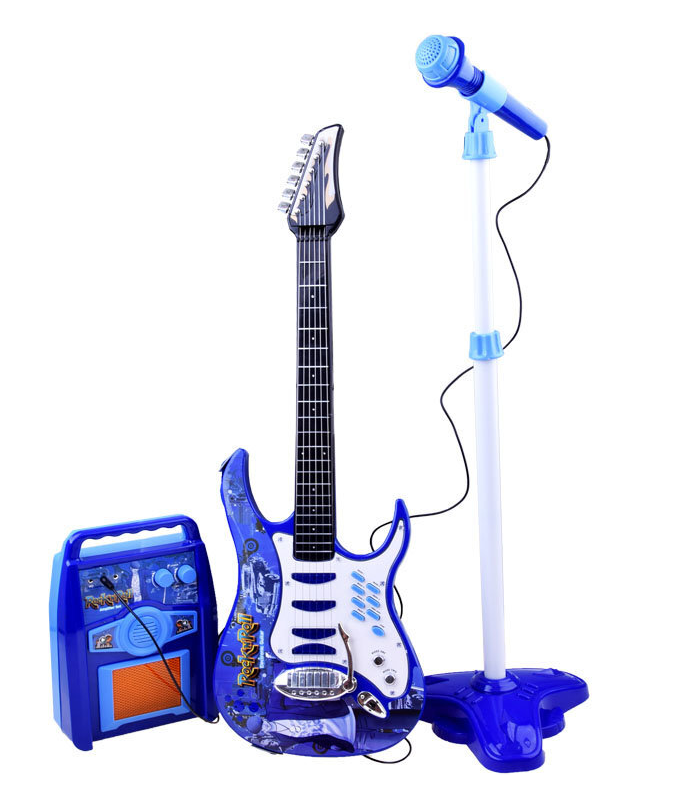 Bērnu Elektriskā Ģitāra ar Mikrofonu un Skaļruni, Zilā krāsā | 6 String Electric Guitar with Microphone and...