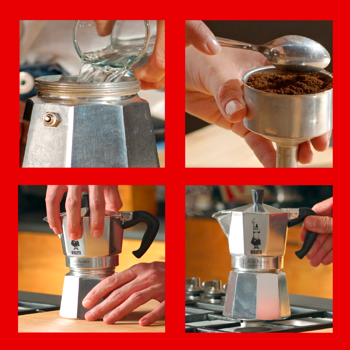 \"Bialetti MOKA\" Espresso Kafijas Vārāmā Kanna Indukcijas plītim, 4 Tases, Sarkana/Sudraba| Moka Pot Coffee Maker