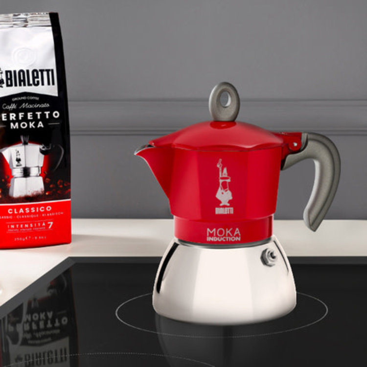 \"Bialetti MOKA\" Espresso Kafijas Vārāmā Kanna Indukcijas plītim, 4 Tases, Sarkana/Sudraba| Moka Pot Coffee Maker