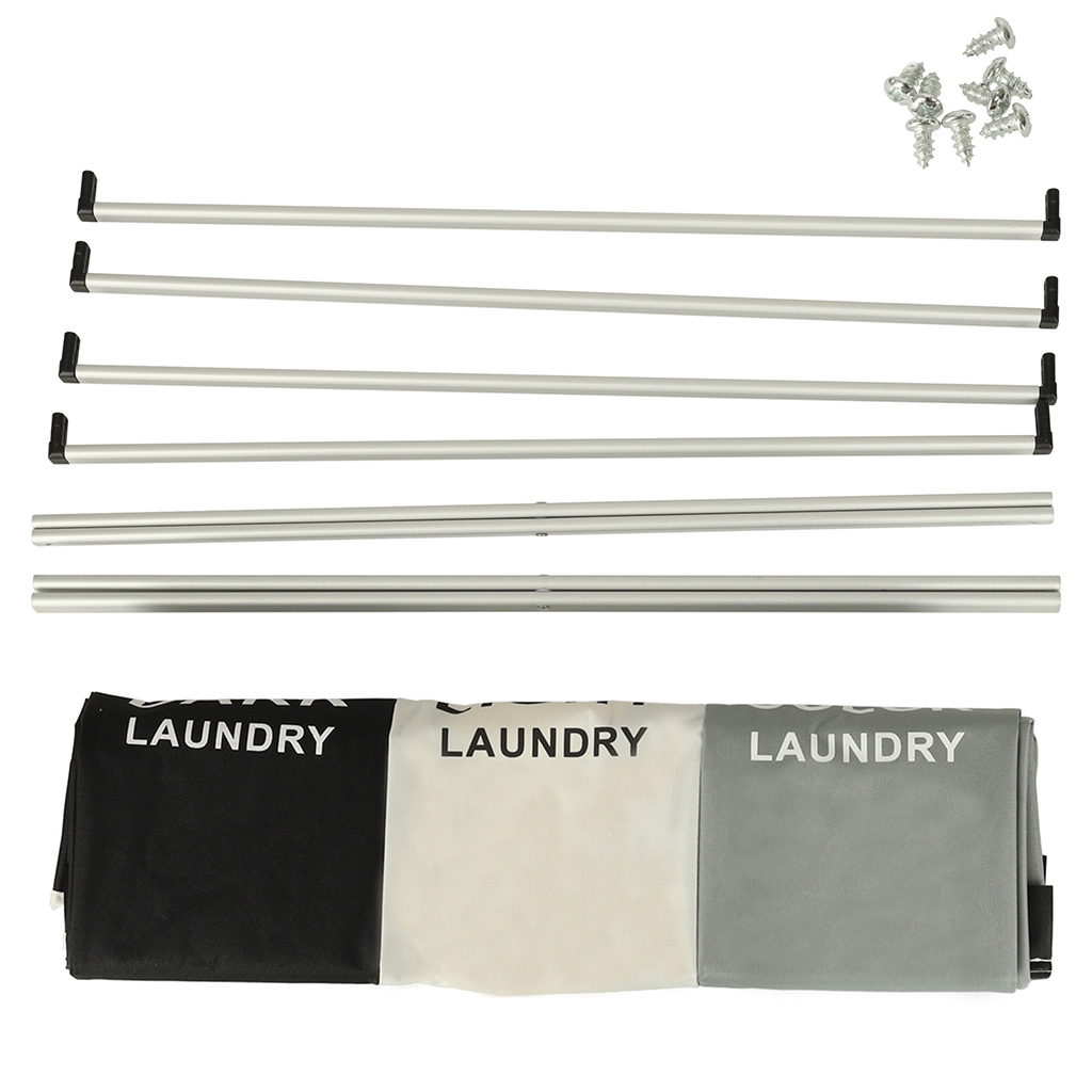 3-Compartment Laundry Basket 135L, Black/Grey/White