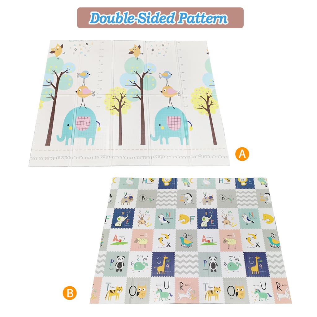 Double-sided Foldable Foam Play Mat Pad Rug for Kids, Alphabet/Forest Animals, 198x179cm