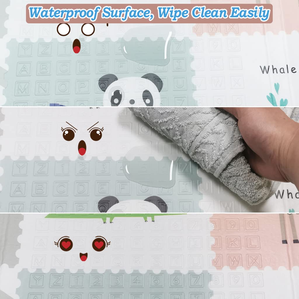 Double-sided Foldable Foam Play Mat Pad Rug for Kids, Alphabet/Forest Animals, 198x179cm