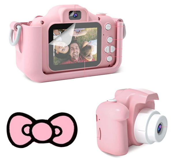 Children HD 1080P Mini Digital Camera with Games Cat, Pink