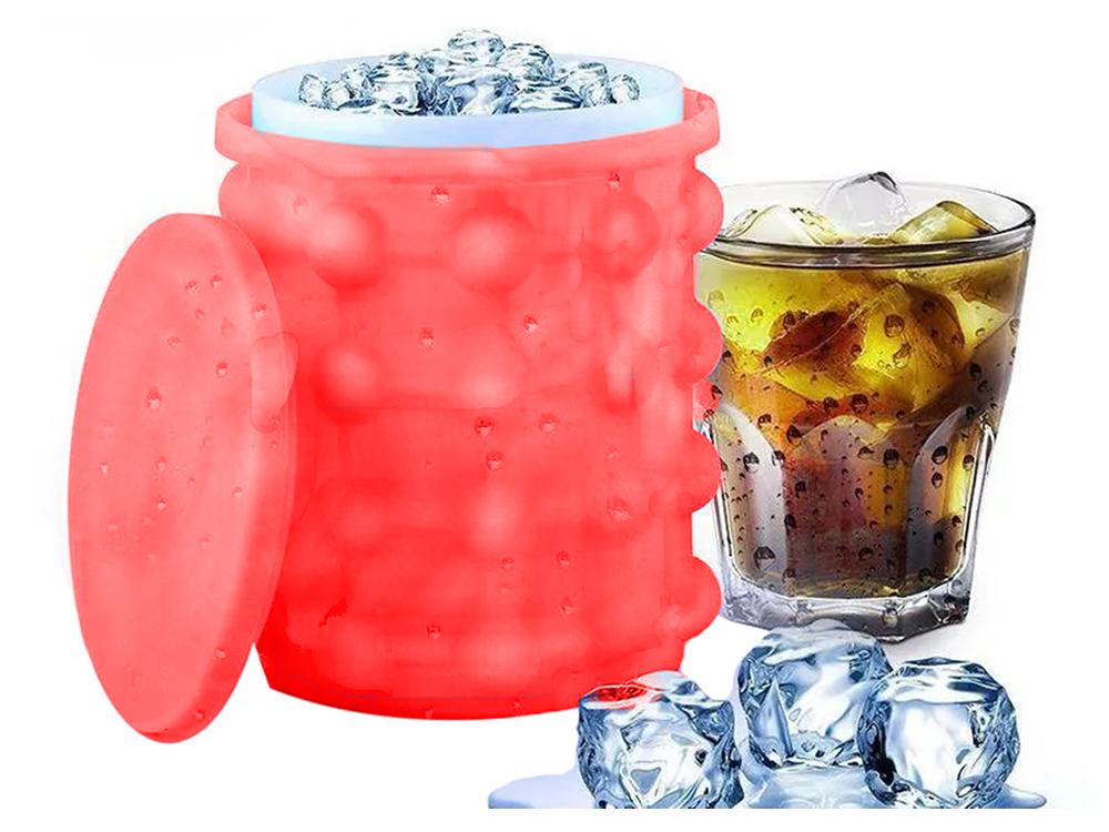 Silicone Ice Bucket and Mold 2-in-1, Red