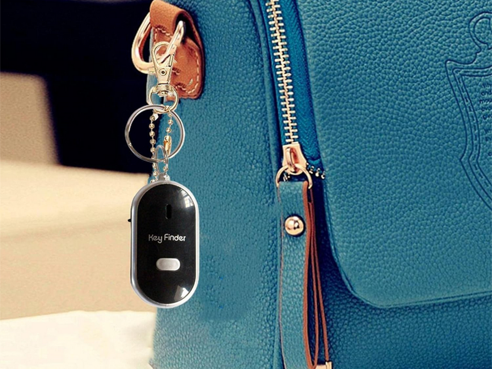Chip Keychain Reacts to Whistle with LED Key Finder, Black
