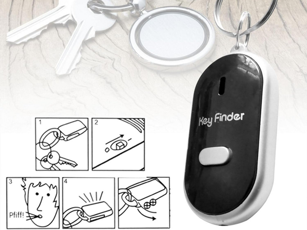 Chip Keychain Reacts to Whistle with LED Key Finder, Black