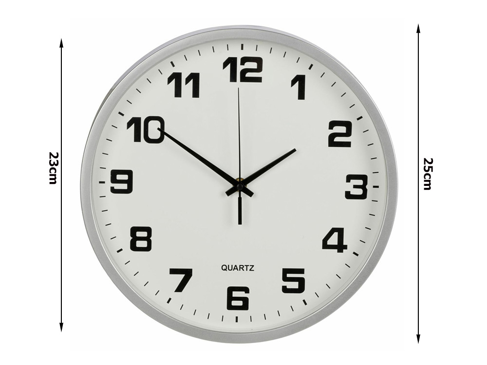 Wall Silent Round Clock 25 cm, Silver (0)